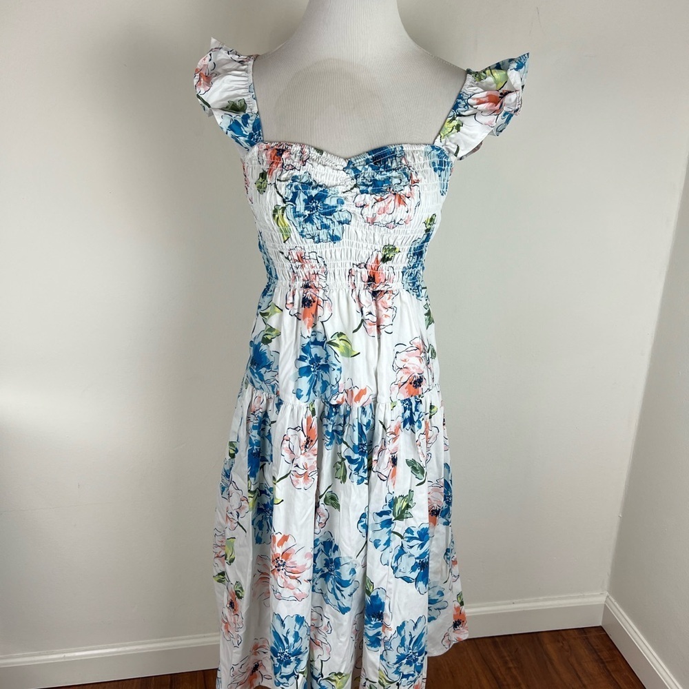 NWT Abercrombie & Fitch Ruffle Strap Smocked Floral  Midi Dress Size XS - Picture 3 of 8